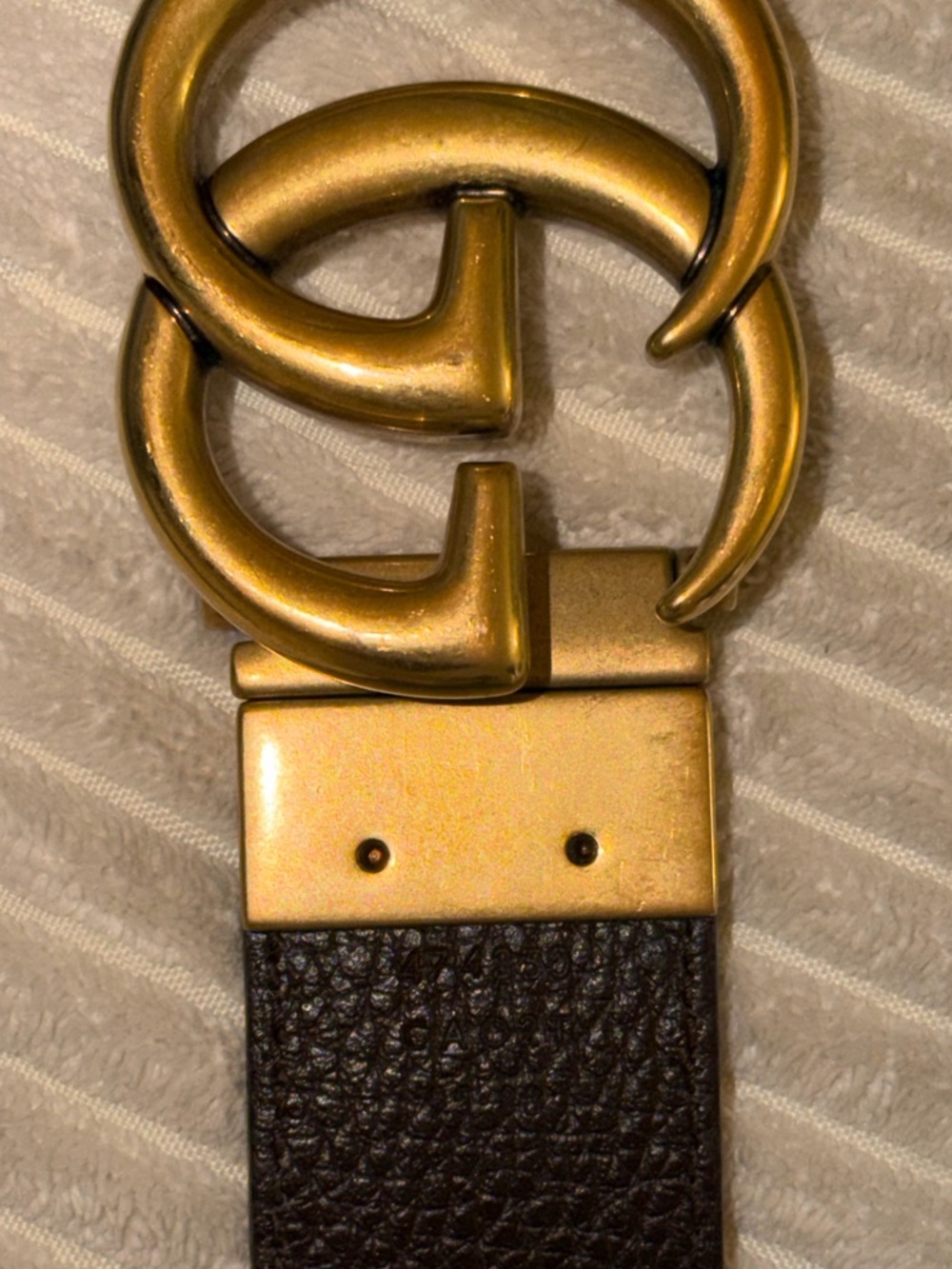 Gucci Gold Double G Buckle Dark Brown Textured Leather Belt